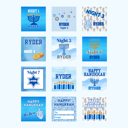 Blue Hanukkah Labels