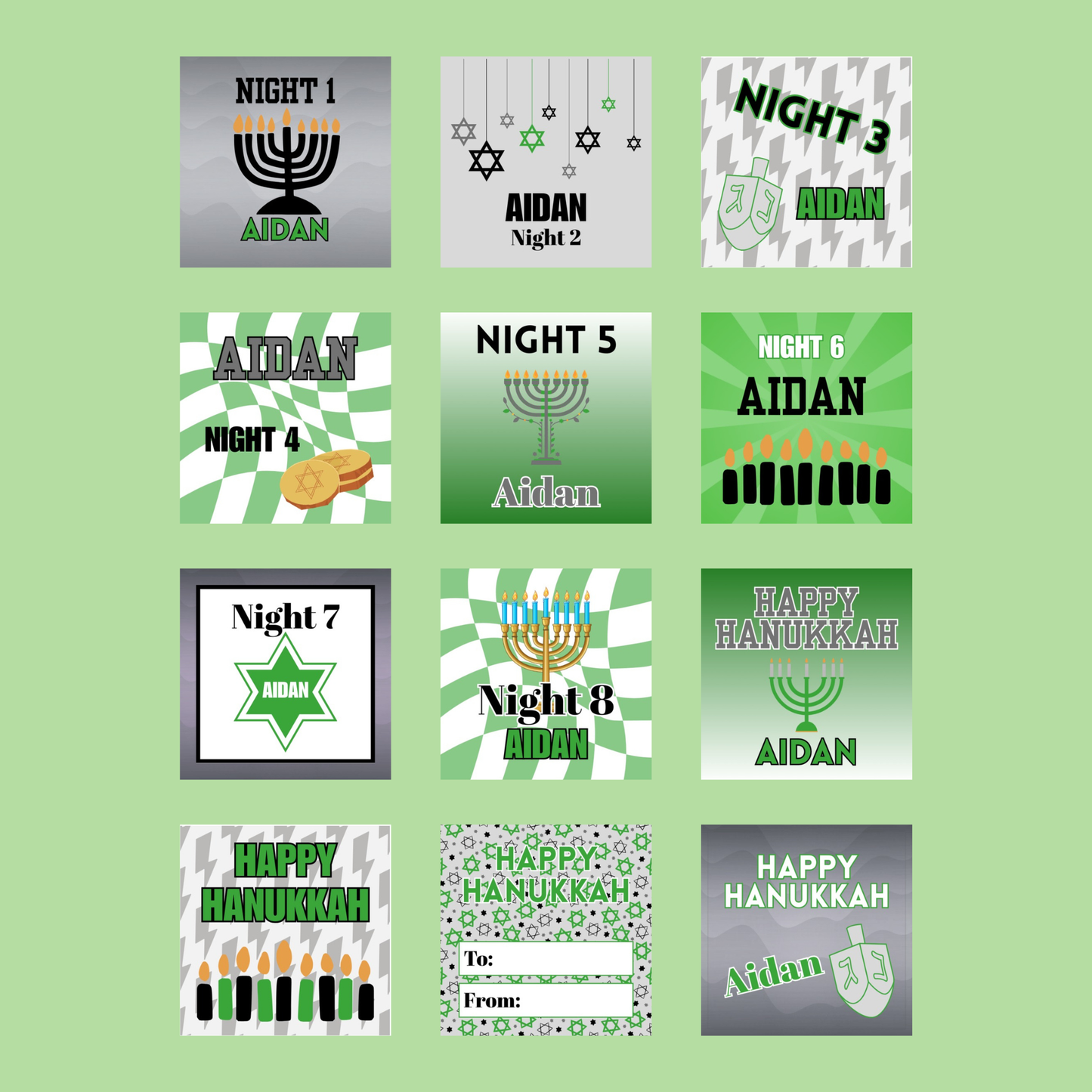 Green Hanukkah Labels